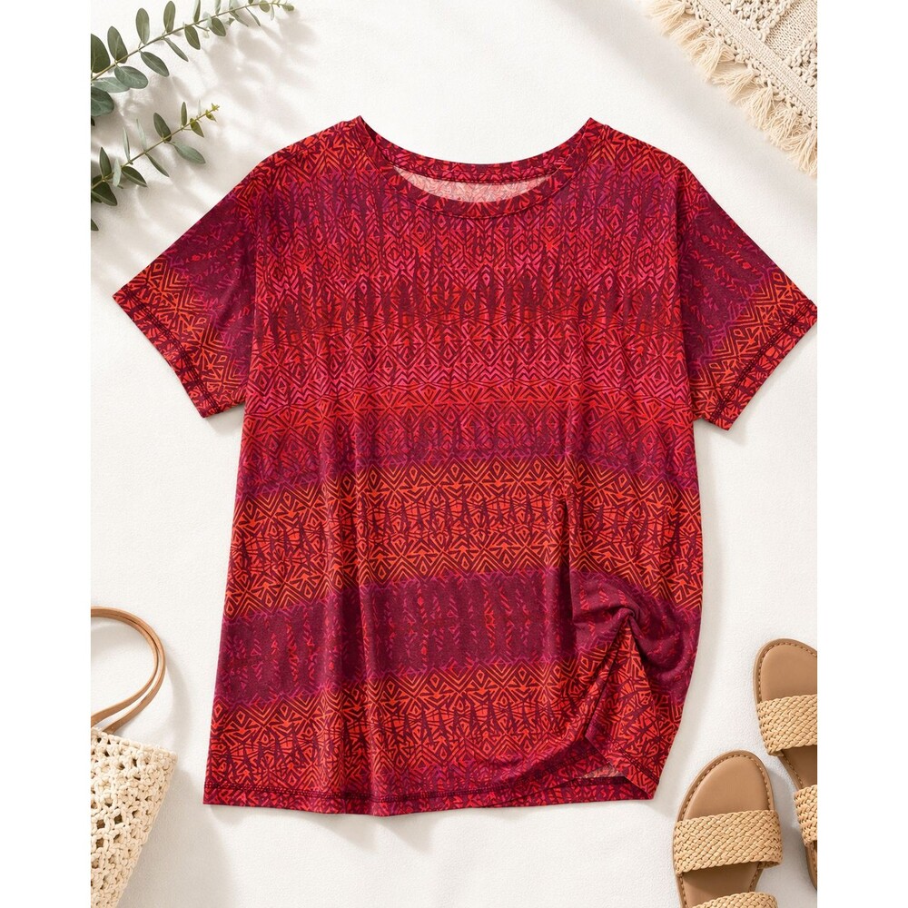 St. John’s Bay Active Women 0X Red Geometric Short Sleeve Top